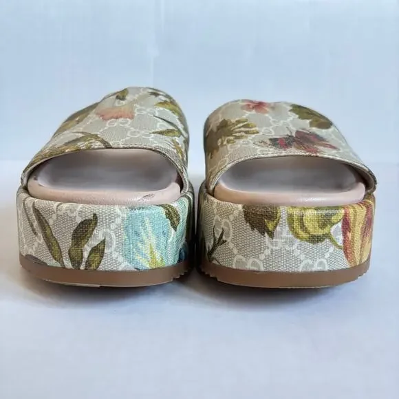 Gucci Angelina Platform Slide Sandals Beige GG Monogram Floral Canvas Size EU 38 - Picture 5 of 14